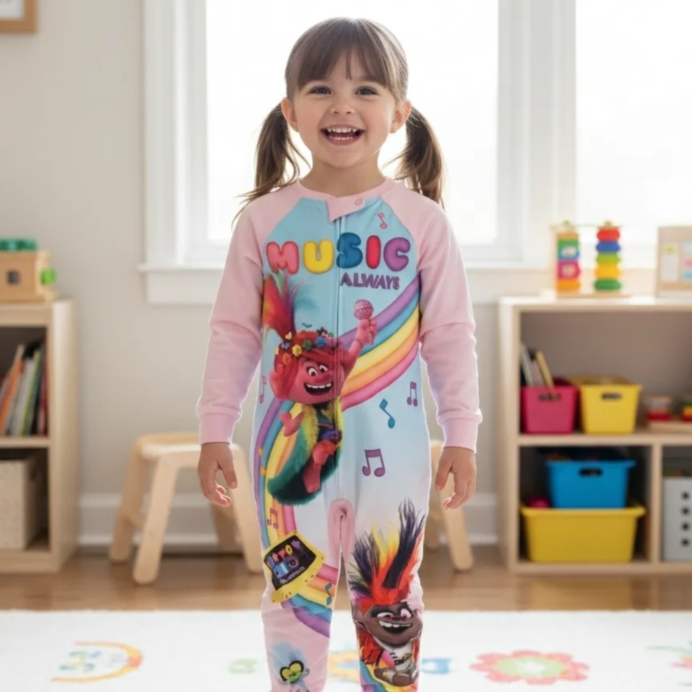 Trolls Music Rainbow Kids Pajamas - Pink and White